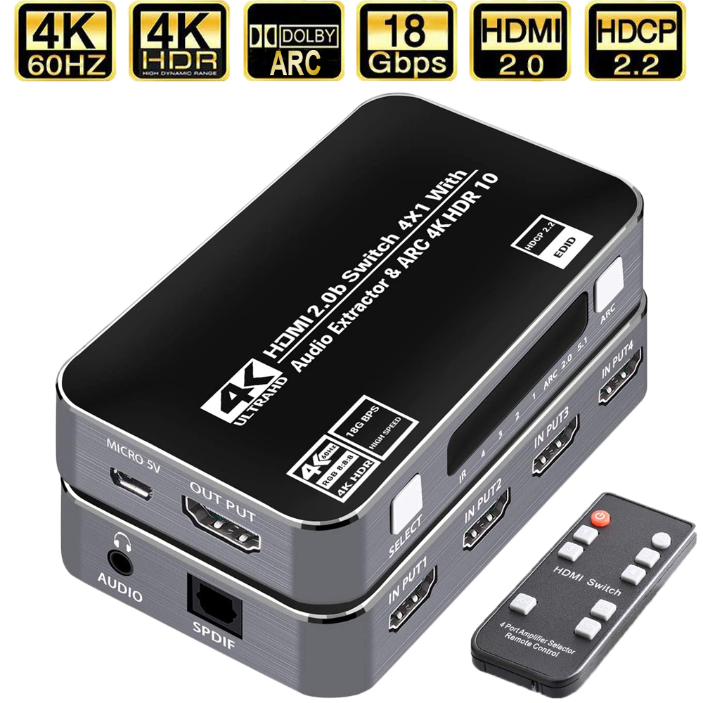 Earphone Splitter Jack - 60Hz 4K HDMI-schakelaar HDR HDMI ARC