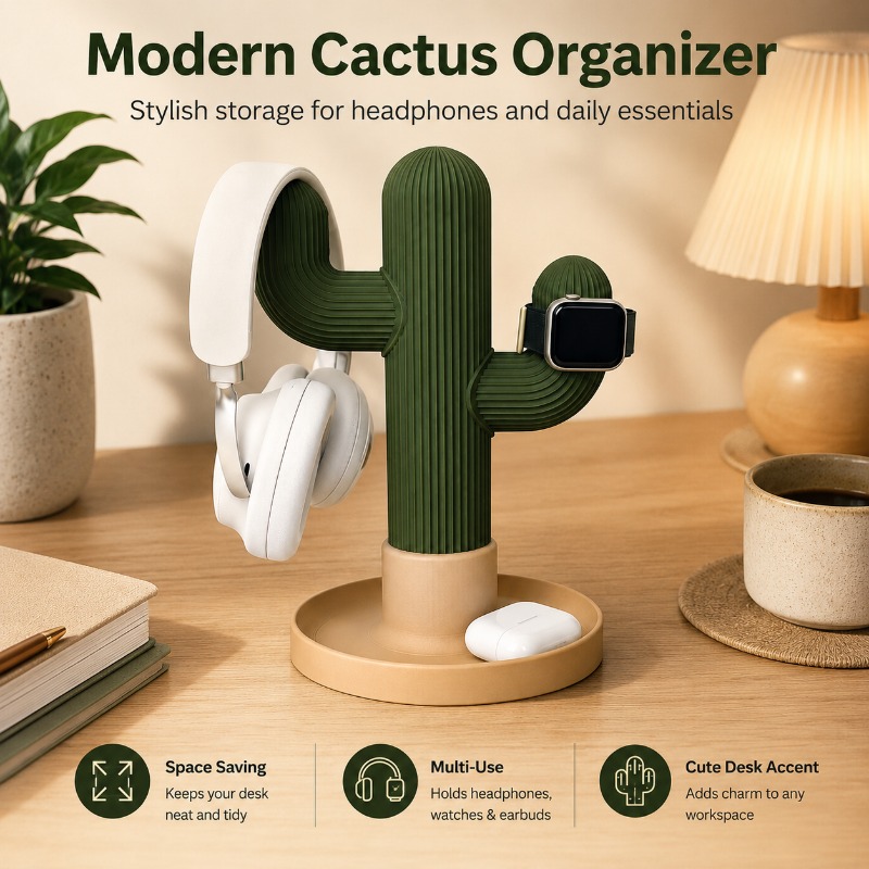 Headphone Stand Desk - Minimalistische Cactus Headset Stand Multifunctionele bureau-organizer
