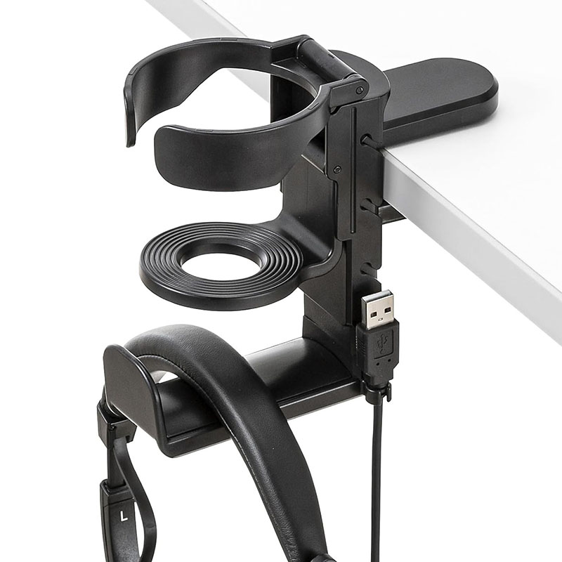 Headphone Stand Desk - Bureau bekerhouder met hoofdtelefoonhanger, draaibare standaardhaak